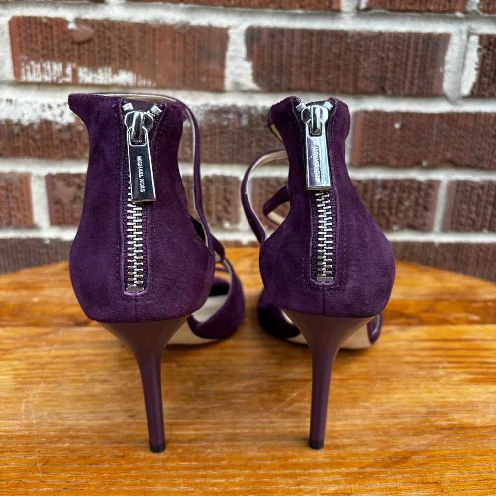 Michael Michael Kors Women’s 8.5 Chantelle Heel Stiletto Purple Velour Sandals - Picture 6 of 12